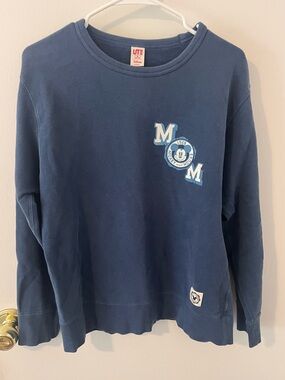 Uniqlo UT Disney Mickey Mouse Varsity Blue Crew Neck Sweatshirt MOM Medium